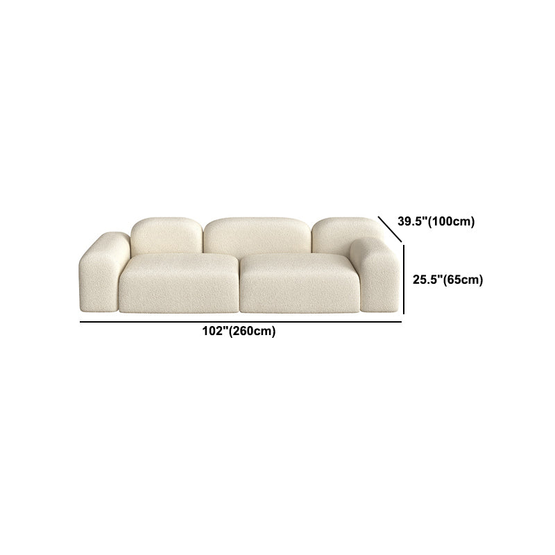 Contemporary Style Stationary Sofa Wool Rolled Arm Sofa in White