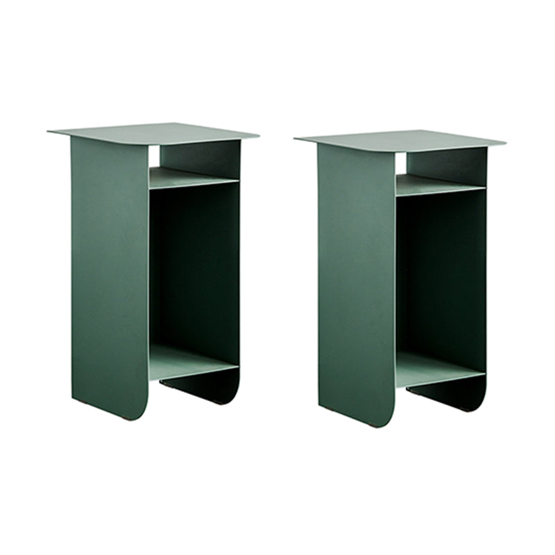Mid-Century Rectangular Side Table Sled End Table with Shelves