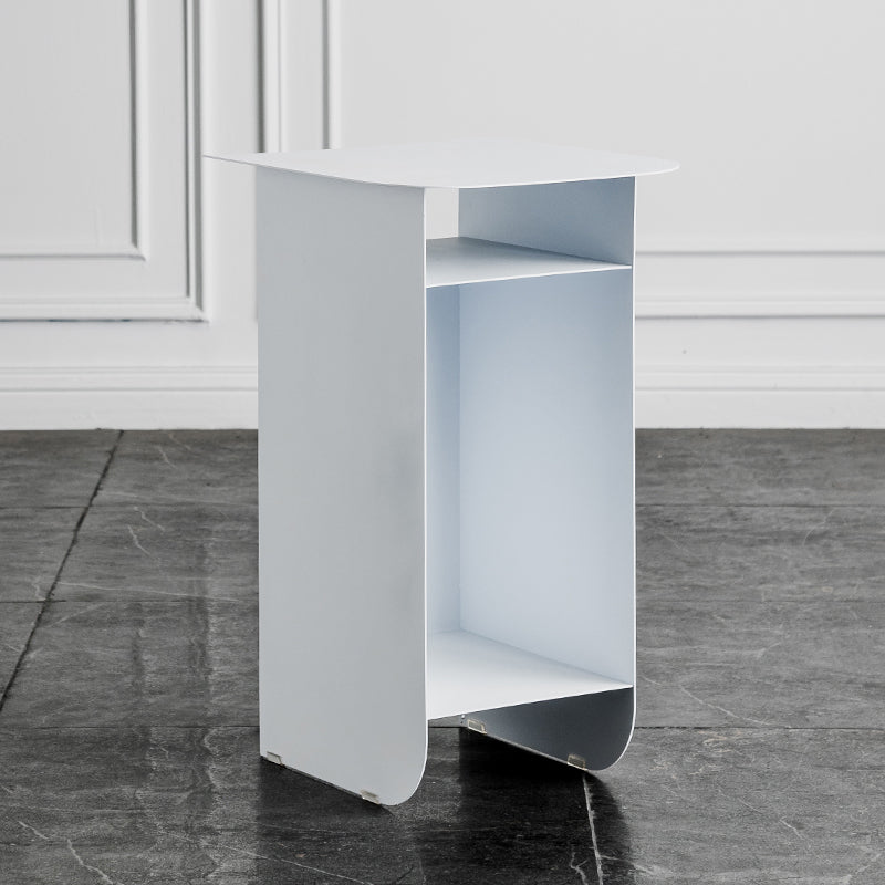 Mid-Century Rectangular Side Table Sled End Table with Shelves