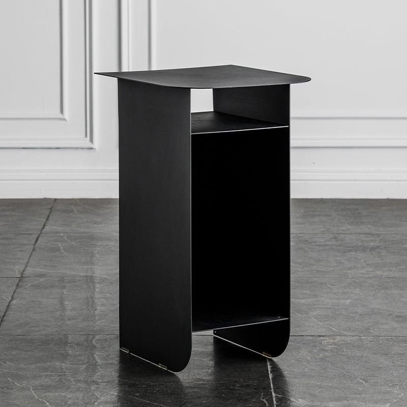 Mid-Century Rectangular Side Table Sled End Table with Shelves