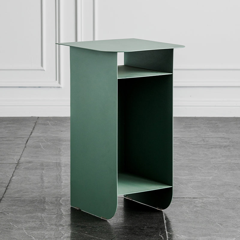 Mid-Century Rectangular Side Table Sled End Table with Shelves