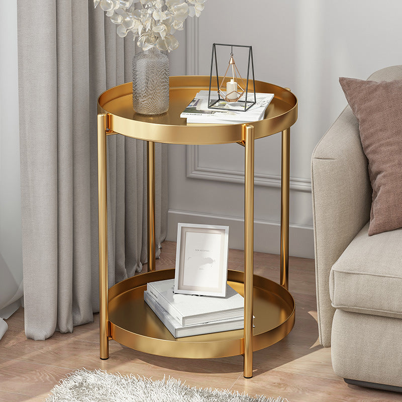 Mid-Century Metal X-base Side End Table Round Tray Top Side Table
