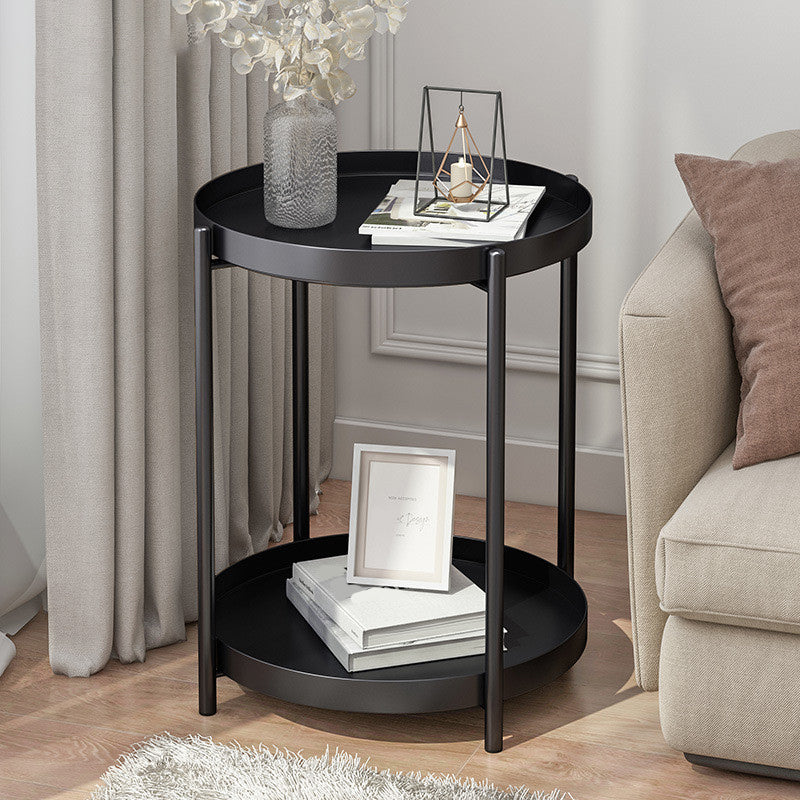 Mid-Century Metal X-base Side End Table Round Tray Top Side Table