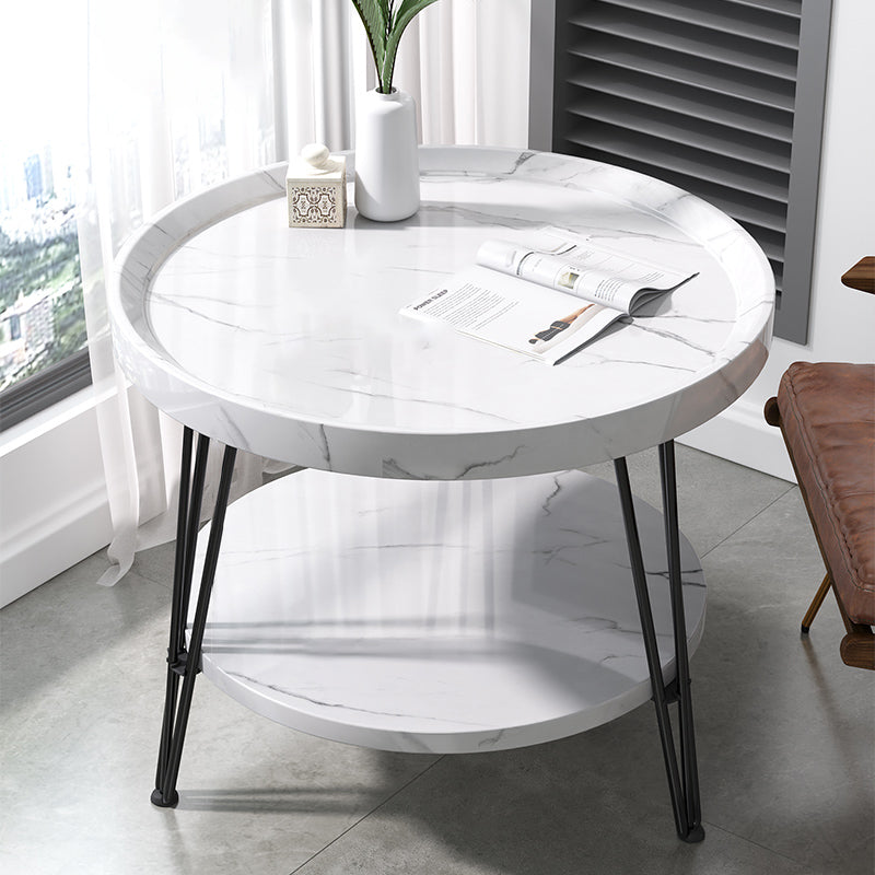 Open Shelf Tray Top Coffee Table Wood Round Coffee Table Minimalist