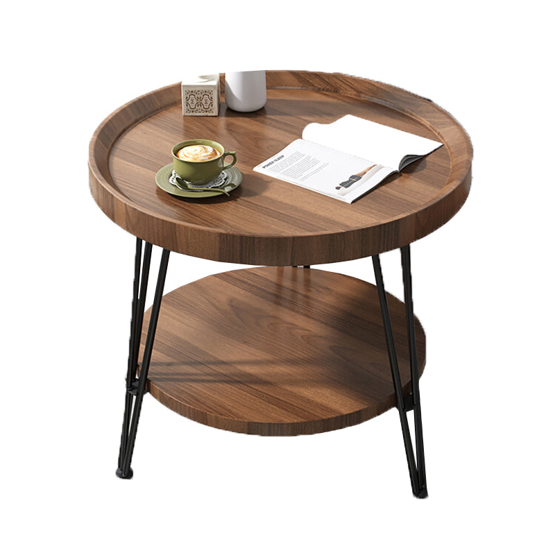 Open Shelf Tray Top Coffee Table Wood Round Coffee Table Minimalist