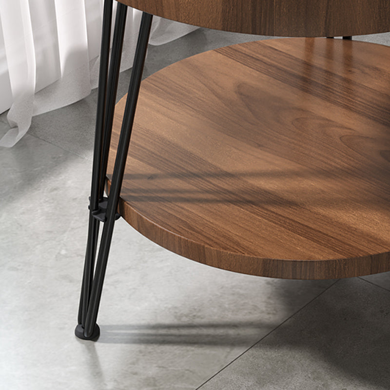 Open Shelf Tray Top Coffee Table Wood Round Coffee Table Minimalist
