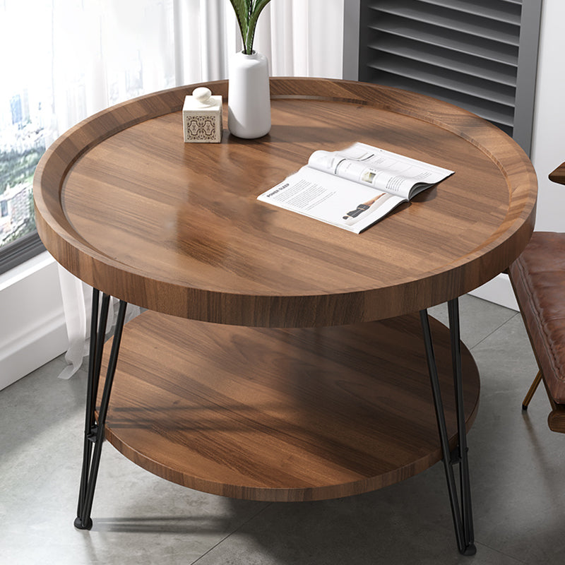 Open Shelf Tray Top Coffee Table Wood Round Coffee Table Minimalist
