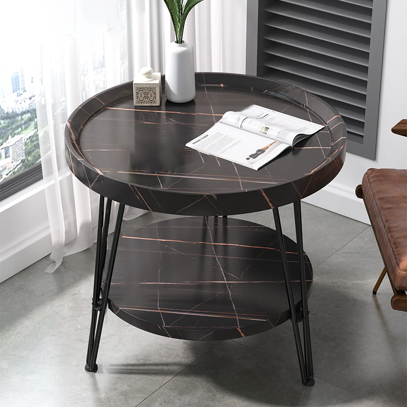 Open Shelf Tray Top Coffee Table Wood Round Coffee Table Minimalist