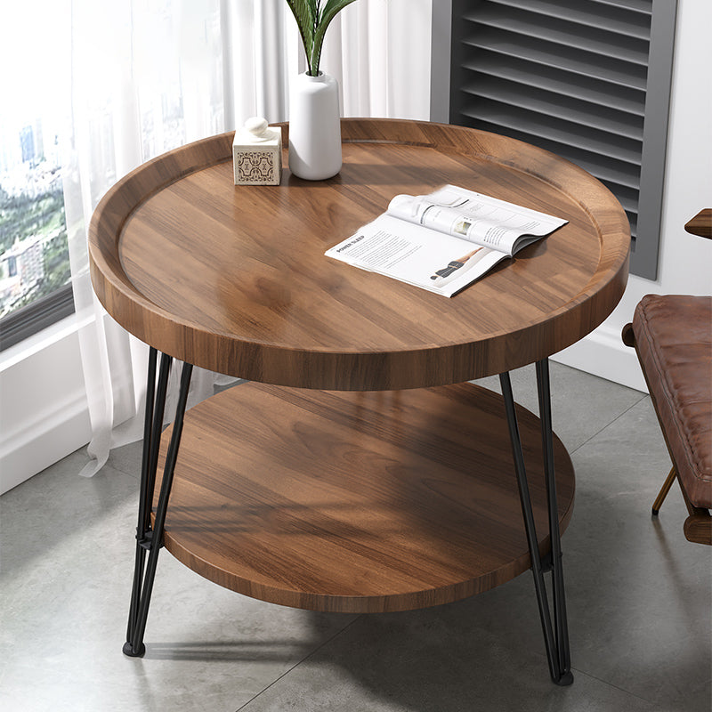Open Shelf Tray Top Coffee Table Wood Round Coffee Table Minimalist