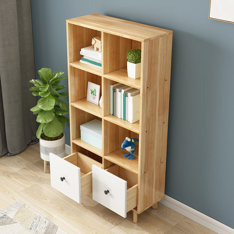 Natural Pine Bookshelf Modern Closed Back Bookcase with Shelves