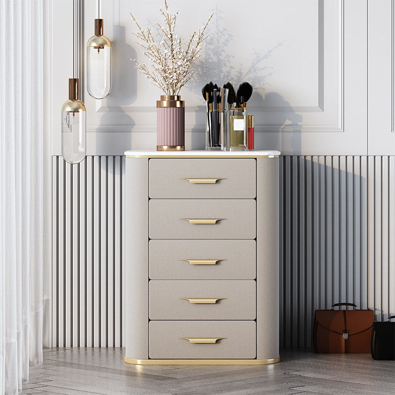 Glam Chest Bedroom Stone Vertical Storage Chest with 5 Drawers