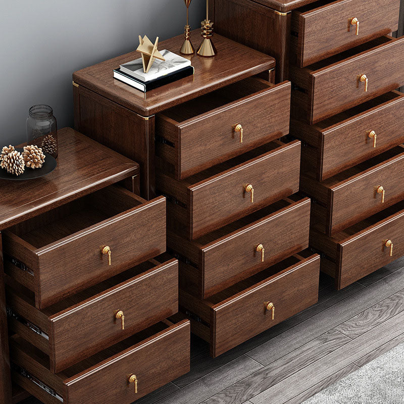 Glam Bedroom Chest Walnut Wood Vertical Storage Chest with Drawers