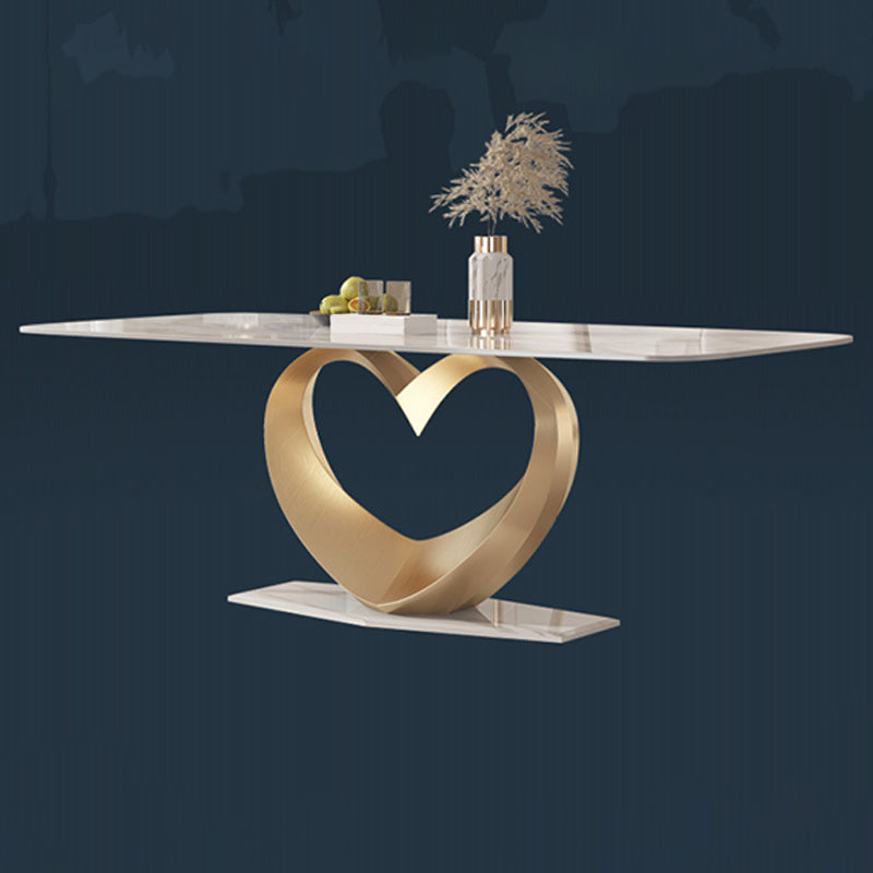 Traditional Luxury Dining Table Rectangle Pedestal Table with Steel Base