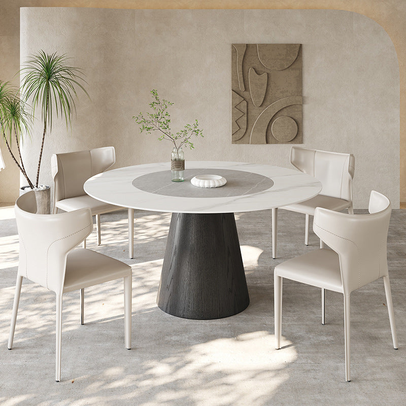 Modern Pedestal Casual Dining Table Round Dining Table with Ash Wood Base