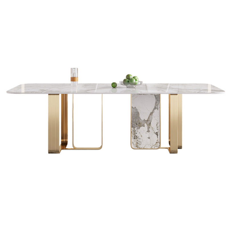 Traditional Luxury Double Pedestal Table Stone Dining Table with Stainless Steel Base
