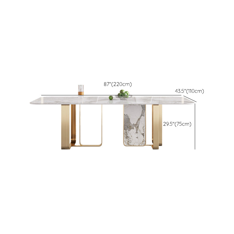 Traditional Luxury Double Pedestal Table Stone Dining Table with Stainless Steel Base