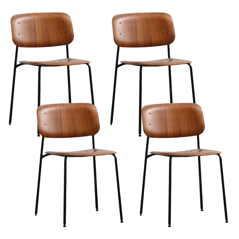 Contemporary Style Armless Chair Open Back Side Wooden Chair with Metal Base