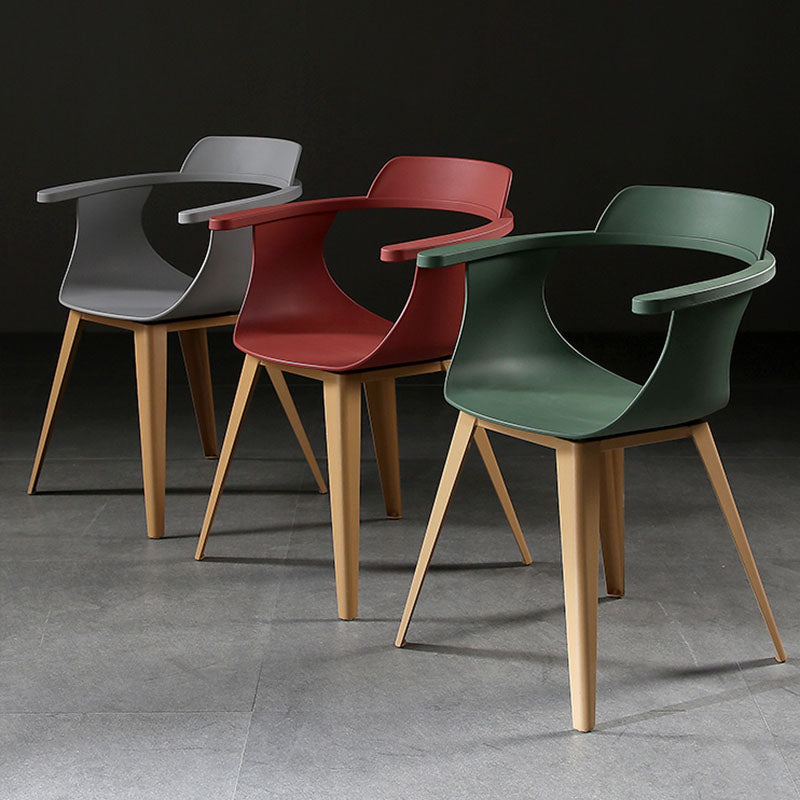 Modern Open Back Side Chair Plastic Arm Chair with Metal Base for Dining Room