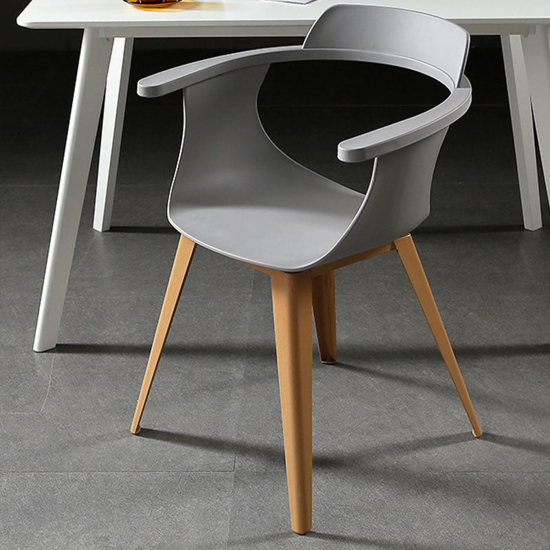 Modern Open Back Side Chair Plastic Arm Chair with Metal Base for Dining Room