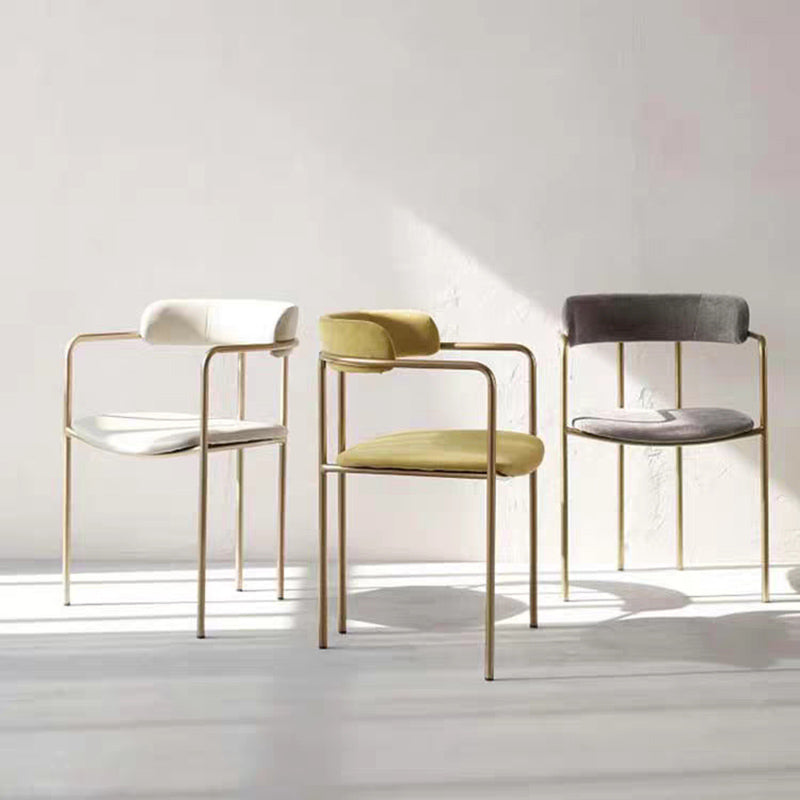 Luxurious Upholstered Arm Chair Open Back Side Velvet Chair with Metal Base