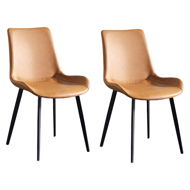 Industrial Upholstered Armless Chair Leather Parsons Back Side Chair with Metal Base