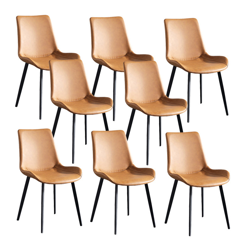 Industrial Upholstered Armless Chair Leather Parsons Back Side Chair with Metal Base