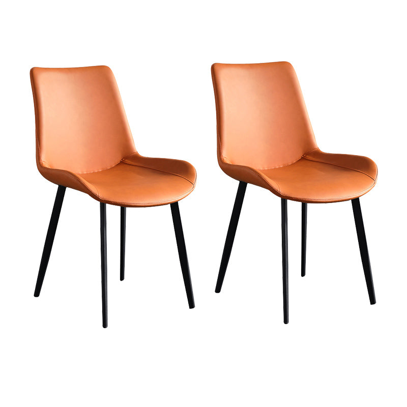 Industrial Upholstered Armless Chair Leather Parsons Back Side Chair with Metal Base