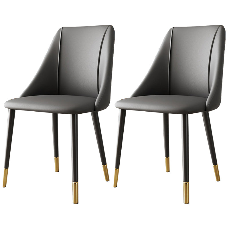 Glam Upholstered Dining Side Chair Faux Leather and Metal Dining Chair
