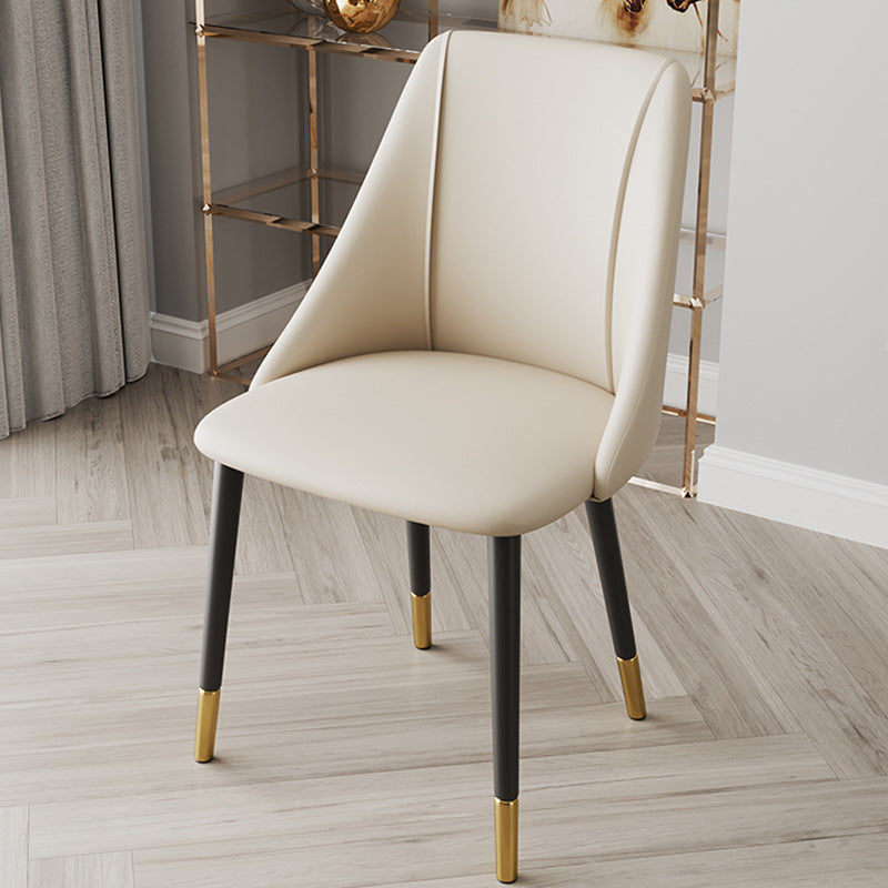 Glam Upholstered Dining Side Chair Faux Leather and Metal Dining Chair