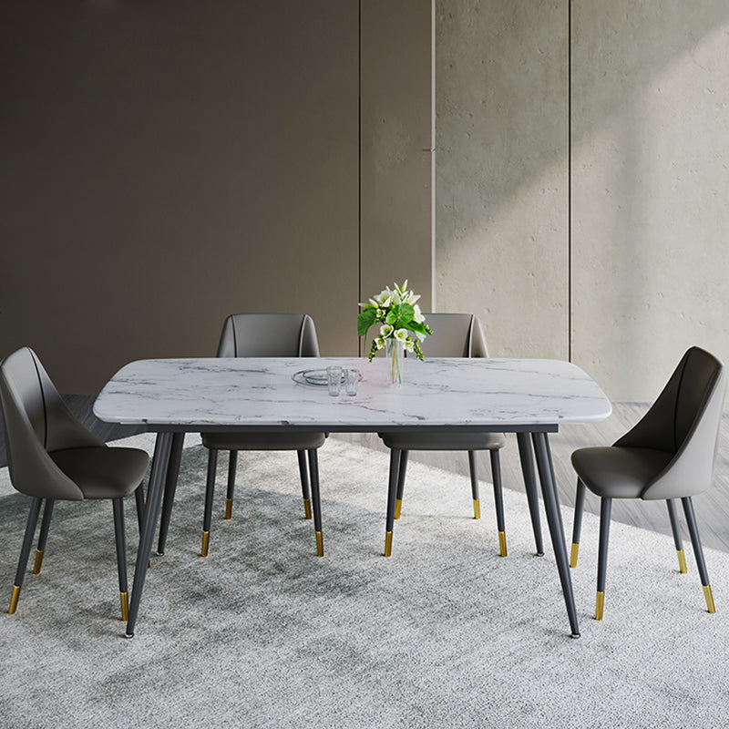 Glam Upholstered Dining Side Chair Faux Leather and Metal Dining Chair