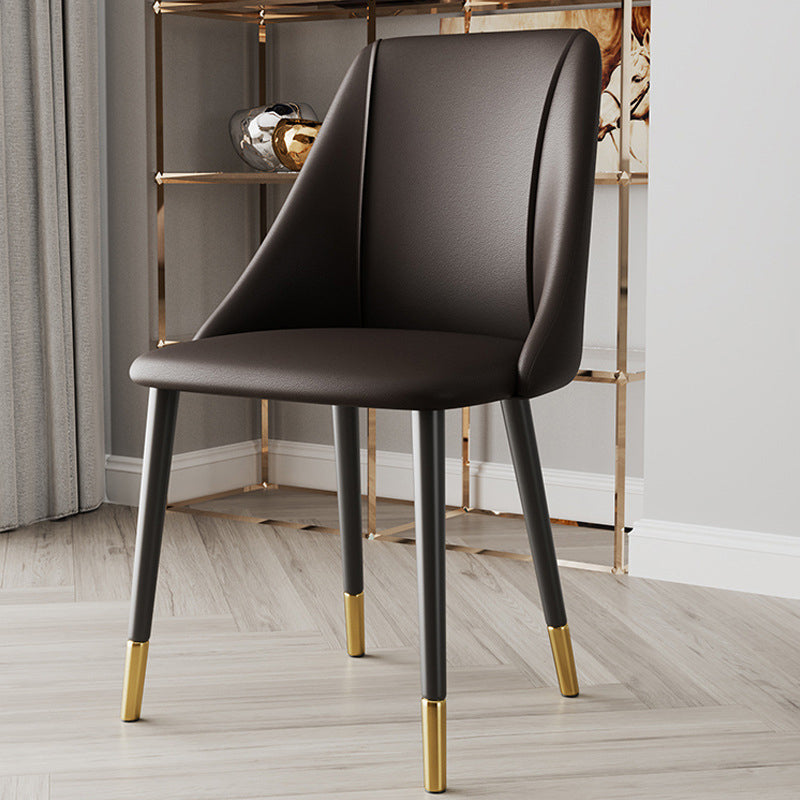 Glam Upholstered Dining Side Chair Faux Leather and Metal Dining Chair