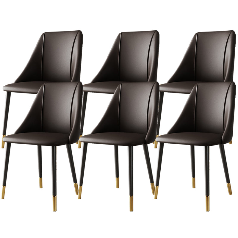 Glam Upholstered Dining Side Chair Faux Leather and Metal Dining Chair