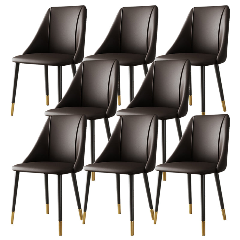 Glam Upholstered Dining Side Chair Faux Leather and Metal Dining Chair