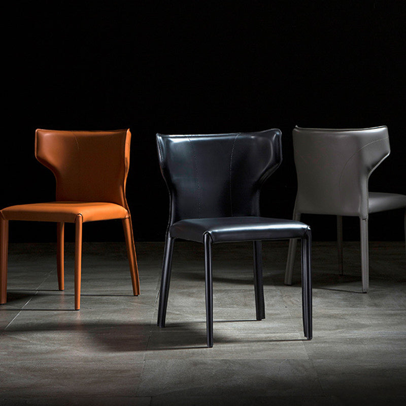 Faux Leather Wingback Side Chair Modern Armless Dining Chairs