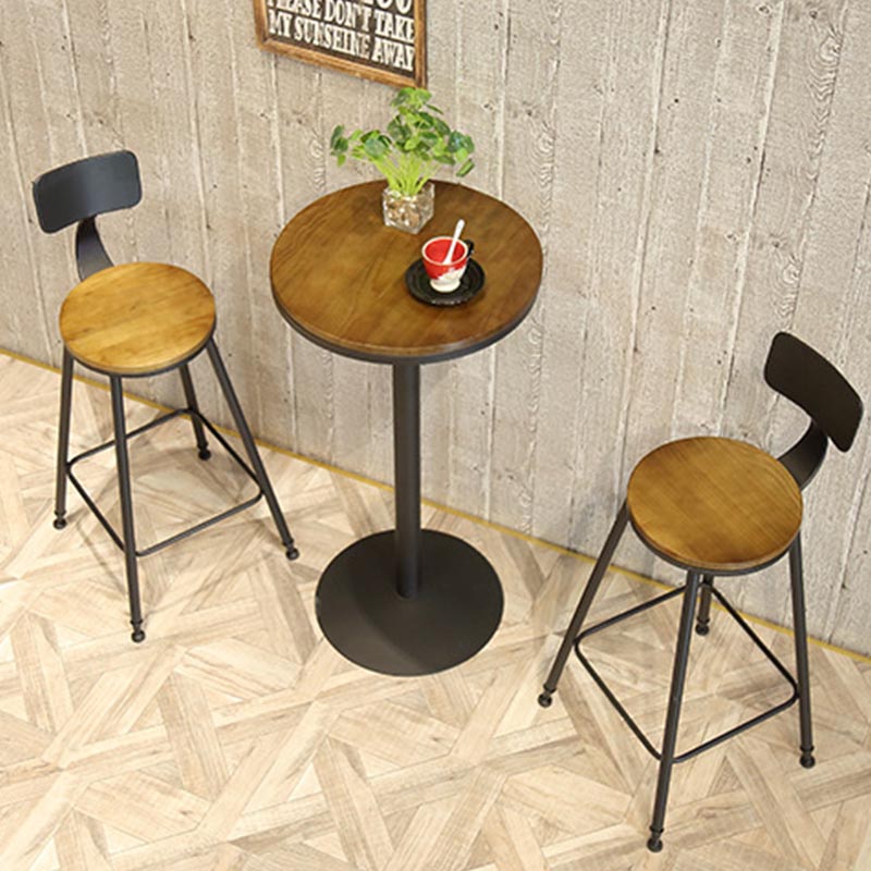 Industrial 1/3/4/5 Pieces Bar Table Set Round Pine Wood Counter Table with Stools for Cafe