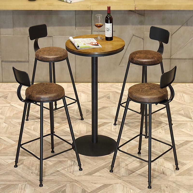 Industrial 1/3/4/5 Pieces Bar Table Set Round Pine Wood Counter Table with Stools for Cafe