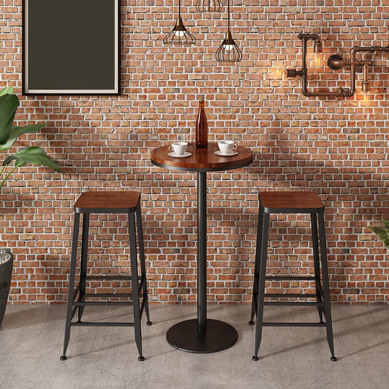 Industrial Bar Table Set 1/3/5 Pieces Round Pine Wood Counter Table with Stools for Bar