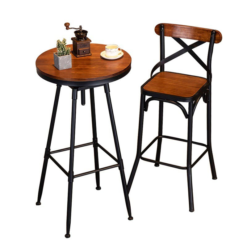 Industrial Round Bar Table Set 1/2 Pieces Solid Wood Bar Table Set for Indoor