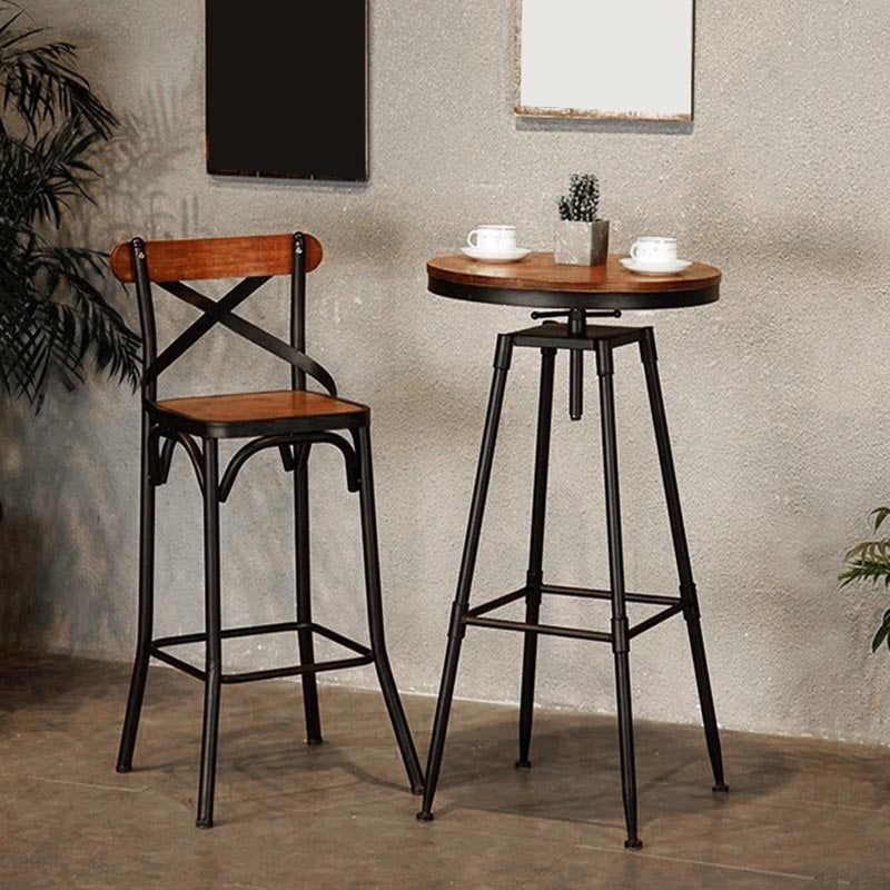 Industrial Round Bar Table Set 1/2 Pieces Solid Wood Bar Table Set for Indoor