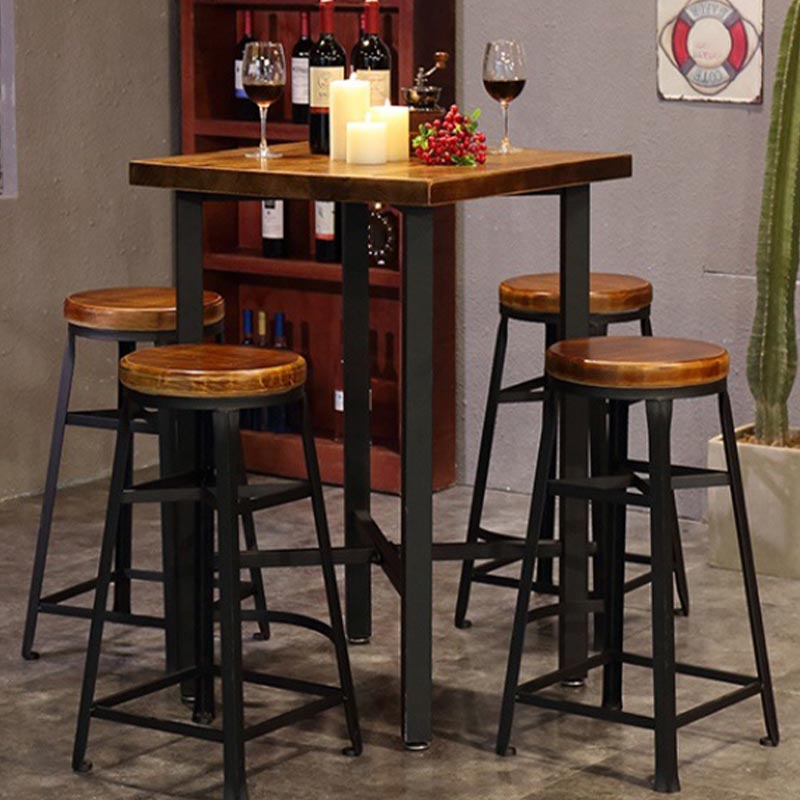 Industrial Round Bar Table Set 1/2 Pieces Solid Wood Bar Table Set for Indoor