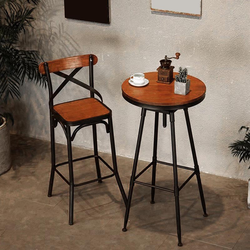 Industrial Round Bar Table Set 1/2 Pieces Solid Wood Bar Table Set for Indoor