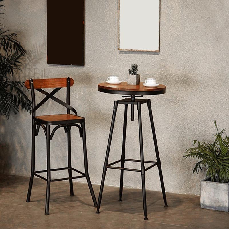 Industrial Round Bar Table Set 1/2 Pieces Solid Wood Bar Table Set for Indoor