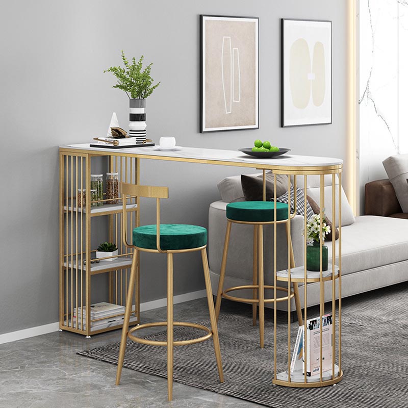 Modern 1/3 Pieces Bar Table Set Stone Counter Table with High Stools for Milk Tea Shop