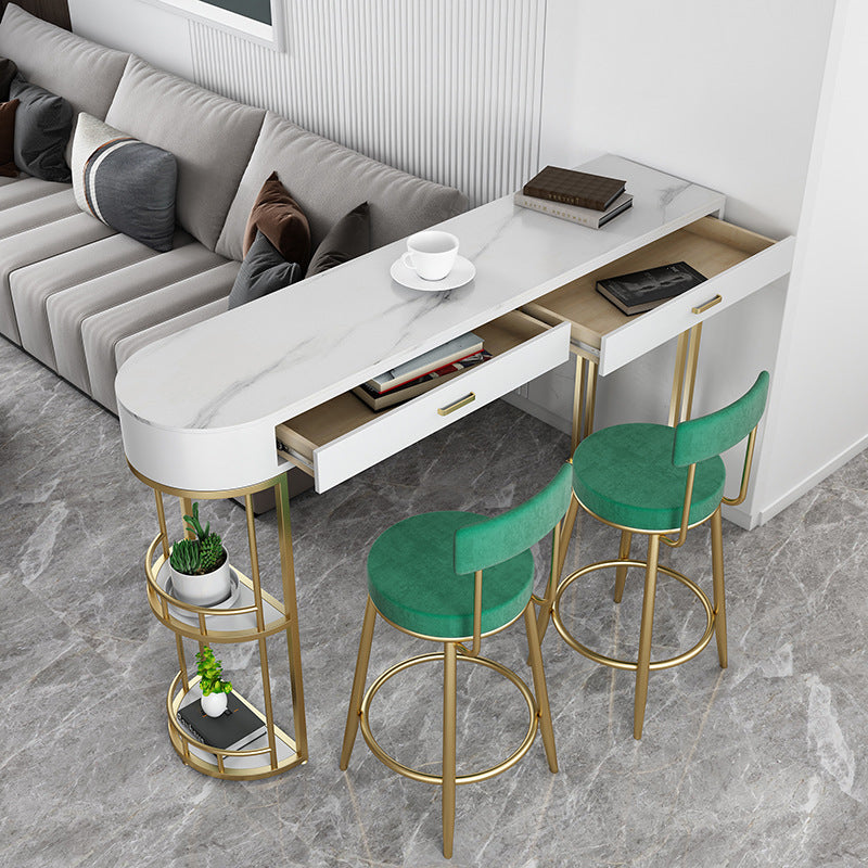 Glam Style Stone Bar Table 1/3/4 Pieces Counter Table with Upholstered Stools