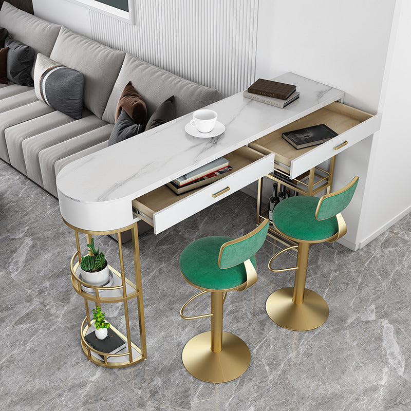 Glam Style Stone Bar Table 1/3/4 Pieces Counter Table with Upholstered Stools