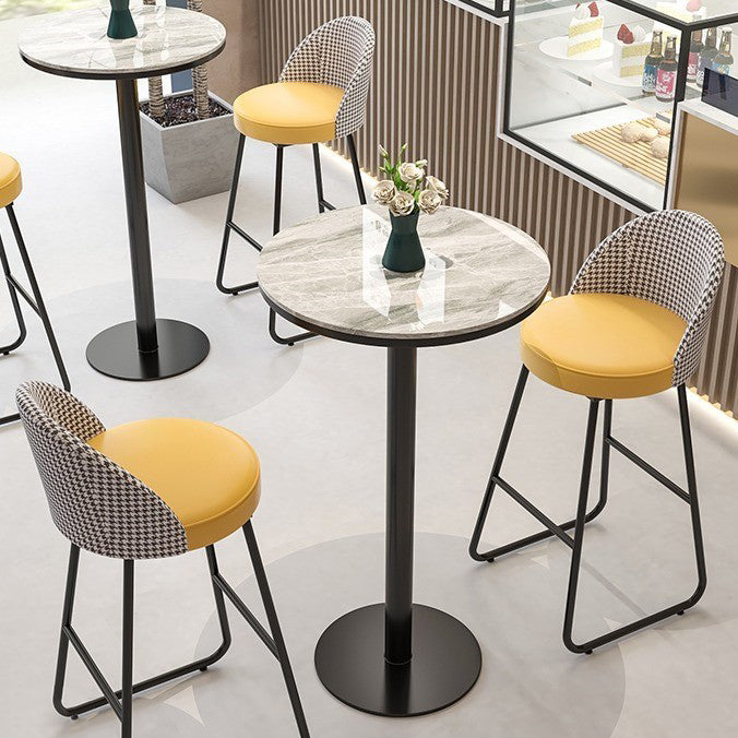 Industrial Round Bar Table Set 1/2/3 Pieces Stone Counter Table with Solid Back Stools