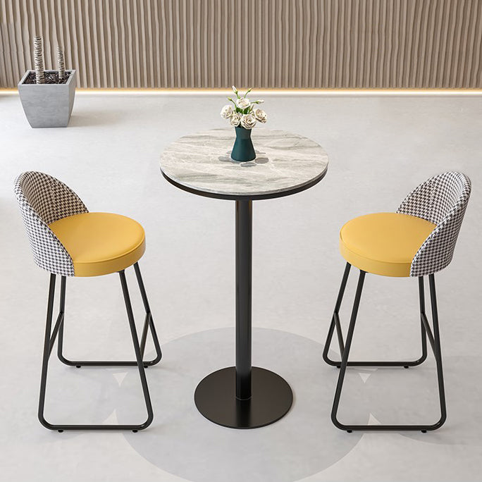 Industrial Round Bar Table Set 1/2/3 Pieces Stone Counter Table with Solid Back Stools