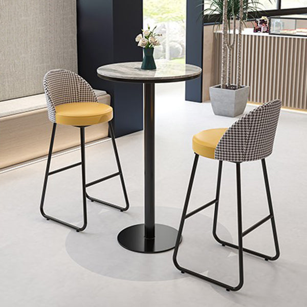 Industrial Round Bar Table Set 1/2/3 Pieces Stone Counter Table with Solid Back Stools