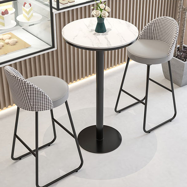Industrial Round Bar Table Set 1/2/3 Pieces Stone Counter Table with Solid Back Stools