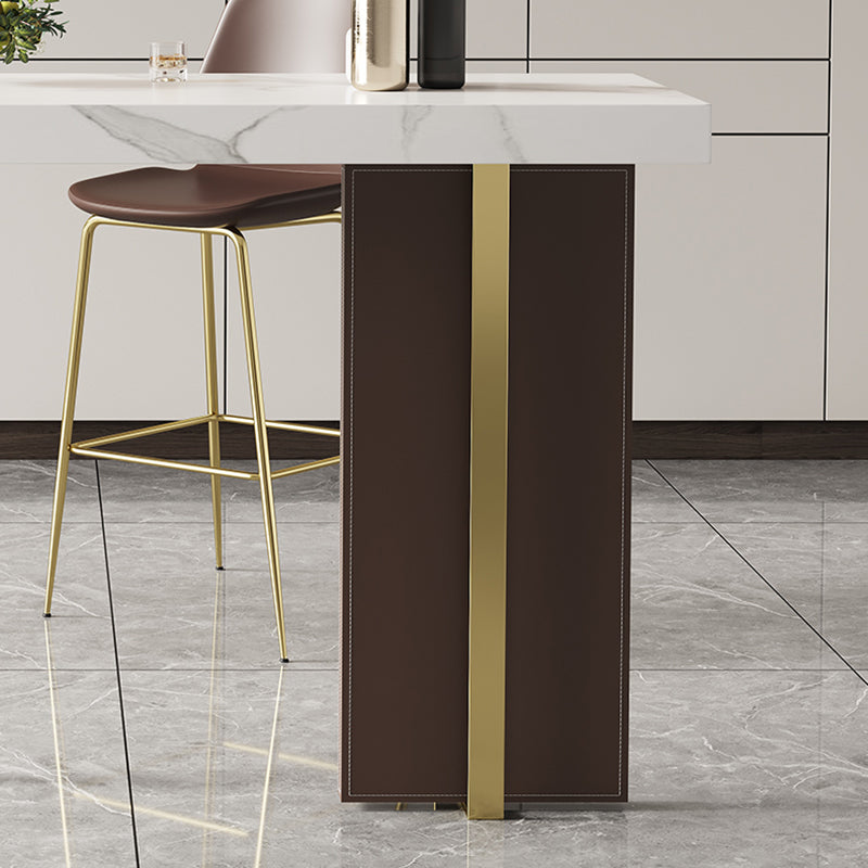 1/2/3 Pieces White Bar Set Glam Stone Top Pub Table with Brown Upholstered Stools